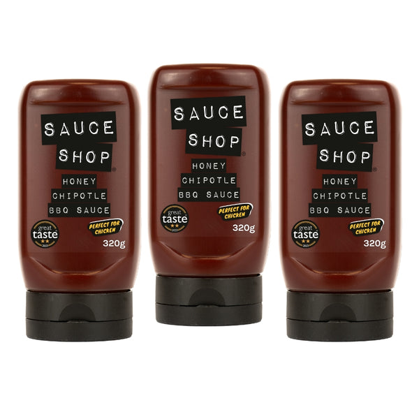 Sauce Shop Honey Chipotle BBQ Sauce Trio on squeezy bottles